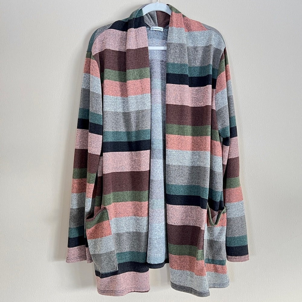 Chic Soul Women's 2X Egs California Striped Cardigan with Elbow Patches